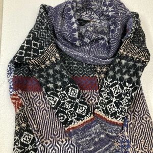 Free People Multi-Pattern Cowl Neck Women's Sweater - Purple, Black & Cream